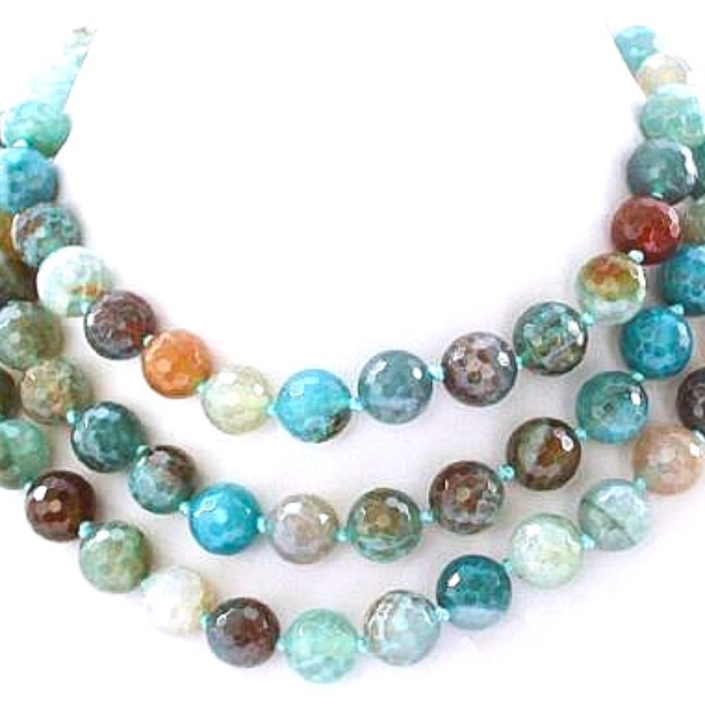 AAA Natural 50" 10mm round Blue Polychrome Agate Faceted Necklace Brand New